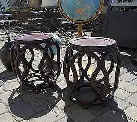 yard sale finds make their way home, chalk paint, painted furniture, Rattan stools