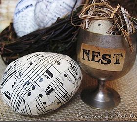 fun easy and inexpensive d coupage easter eggs, easter decorations, home decor, seasonal holiday decor, Fun and easy sheet music Easter eggs