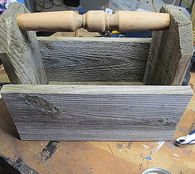 rustic caddy using reclaimed fence, repurposing upcycling, woodworking projects, I drilled a pilot hole on each side and used a black drywall screw to secure the handle