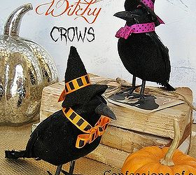 easy and cheap halloween ideas, crafts, halloween decorations, repurposing upcycling, seasonal holiday decor, Wisteria inspired project with Dollar Tree crows that get fun witch hats Instructions here