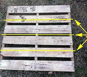 diy pallet bookshelves, 1 Measure and make lines to cut the 2nd board on the top a little past halfway Do this on the other side as well Lastly make a line to cut the pallet directly in half