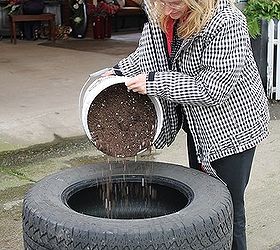 up cycled tire planter, container gardening, flowers, gardening, perennials, repurposing upcycling, Step 4 Add soil Choose a container mix suitable for Bedding Plants Ensure that you fill the tire completely
