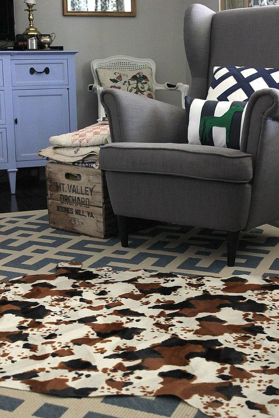 diy cowhide rug no painting required, home decor, living room ideas, reupholster, Its a miniature size rug but for now it will work
