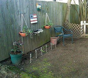 our one year old little shady patio garden, gardening, outdoor living, repurposing upcycling, The beginning 2012