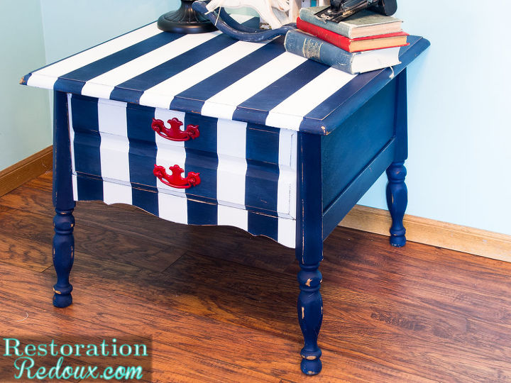 nautical striped table, home decor, painted furniture