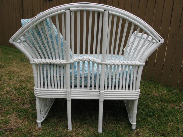 noosa style cane garden chair and ottoman makeover, outdoor furniture, painted furniture, From behind