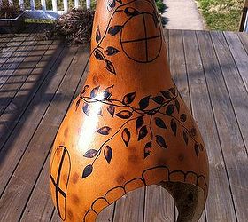 gourd toad house, crafts, After re burning the faded lines and coating with satin poly spray