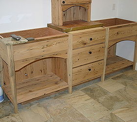 bathroom vanity faux finish cambria stone countertop design antique barn wood, painted furniture, woodworking projects