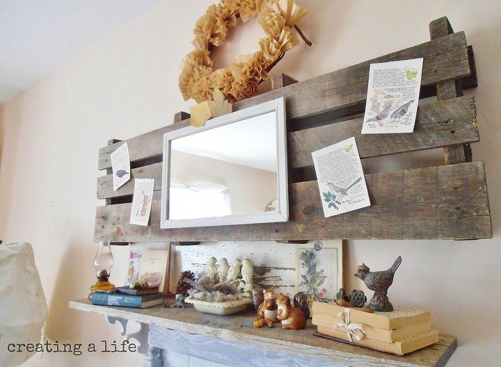 rustic pallet decor the autumn mantel, pallet, repurposing upcycling, seasonal holiday d cor, wreaths, I m really liking the rustic warmed up for Fall look in the living room