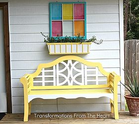 revamping a backyard deck the diy style to add color and charm for a cozy and, decks, gardening, outdoor furniture, painted furniture, Teak wood bench planter box and window frame make it a trio of color