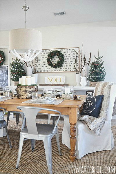natural neutral christmas dining room, christmas decorations, seasonal holiday decor, We created a rustic dining room with cozy elements lots of DIY projects