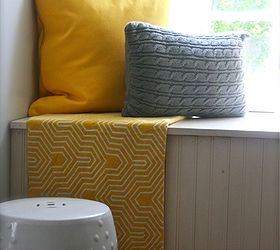 a yellow and gray master bedroom, bedroom ideas, home decor, Yellow and gray pillows jazz up my bedroom window seat