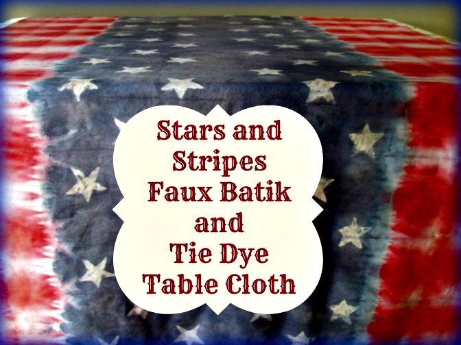 faux batik and tie dye patriotic table cloth, crafts, patriotic decor ideas, seasonal holiday decor, Using Elmer s washable glue and a DIY stencil I was able to make a star pattern across the fabric