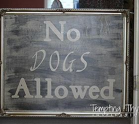 creative diy dog gate using an open backed picture frame, crafts, repurposing upcycling, woodworking projects, This was created with an open backed frame plywood stenciled letters paint and hardware to attach it to the wall