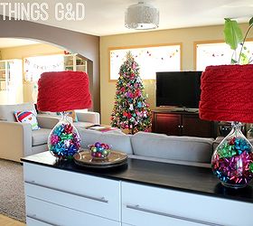 easy no sew diy lampshade cover using a scarf, crafts, lighting, seasonal holiday decor, A look into our living room
