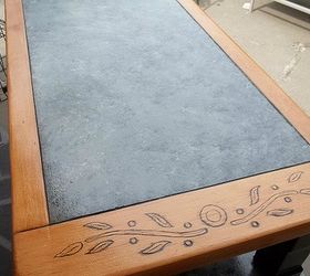 recycling an old out dated coffee table into a useful kitchen island, This is the top faux painted by your s truly lol and the carvings were already in it I didn t want them covered so I worked around them This entire project was sanded by before I started the faux paint finish on the top