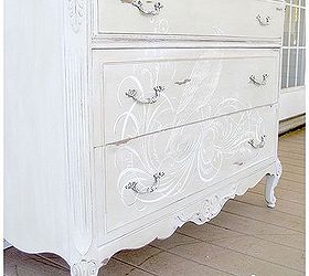 how to add a hand painted element to your next furniture make over, painted furniture, White waxed dresser with hand painting