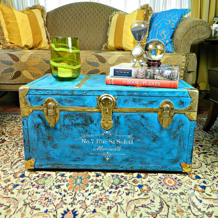 storage trunk makeover, painted furniture, rustic furniture
