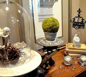 icy winter vignette, crafts, seasonal holiday decor, A green moss ball adds just the right amount of contrast to this predominantly neutral winter vignette