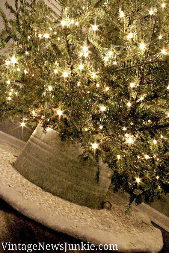 how to make a tree skirt out of a galvanized tub, repurposing upcycling, seasonal holiday d cor, A traditional tree skirt protects the hardwood floors
