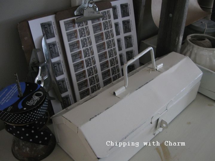 old ladder wrap paper station getting organized with junk, organizing, repurposing upcycling, Cute little metal tool box