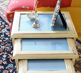 give furniture a new look with paint, painted furniture, To update the look even more I added scrapbook paper under the glass to disguise the dingy looking wood