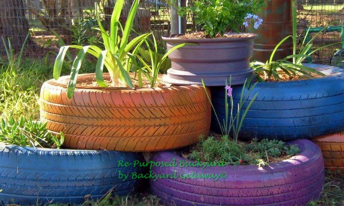 re purposed backyard, gardening, repurposing upcycling, Tire planters
