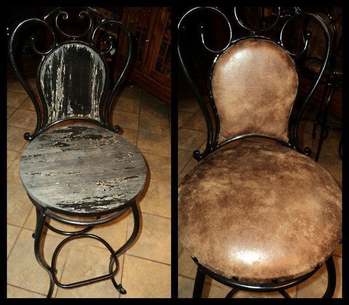 upholster 101 thrift shop bar stools, painted furniture, reupholster, Before and after Very easy