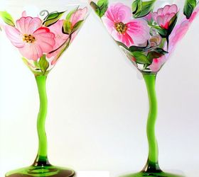 vidrio pintado por brushes with a view, Copa de Martini Hibiscus por Pinceles con Vista