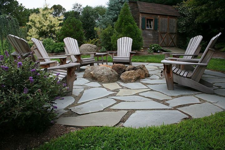 natural flagstone patio amp fire pit, outdoor living, patio, Flagstone Patio with Fire Pit Installed over a 6 compacted stone base and 1 layer of bedding sand Delaware County PA