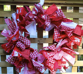 canada day wreath from a pool noodle, crafts, seasonal holiday decor, wreaths, Red and White fabric cut into 2 strips and tied around a pool noodle
