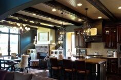 warm kitchen with a cool ceiling detail, home decor, kitchen design, kitchen island, View from the Living Room