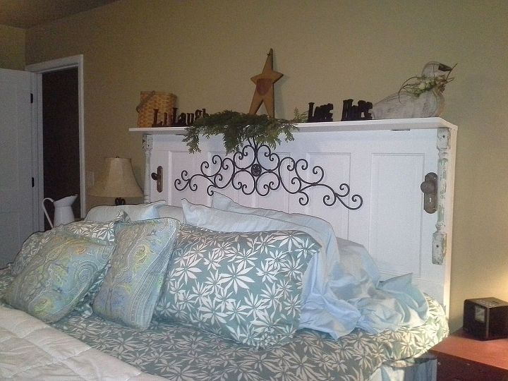 headboard from an old door, bedroom ideas, painted furniture, repurposing upcycling