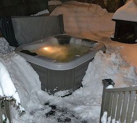 what s the best thin about a blizzard in the northeast my hot tub, fireplaces mantels, outdoor living, pool designs, spas, Bullfrog spa in the snow after the Blizzard of 2013