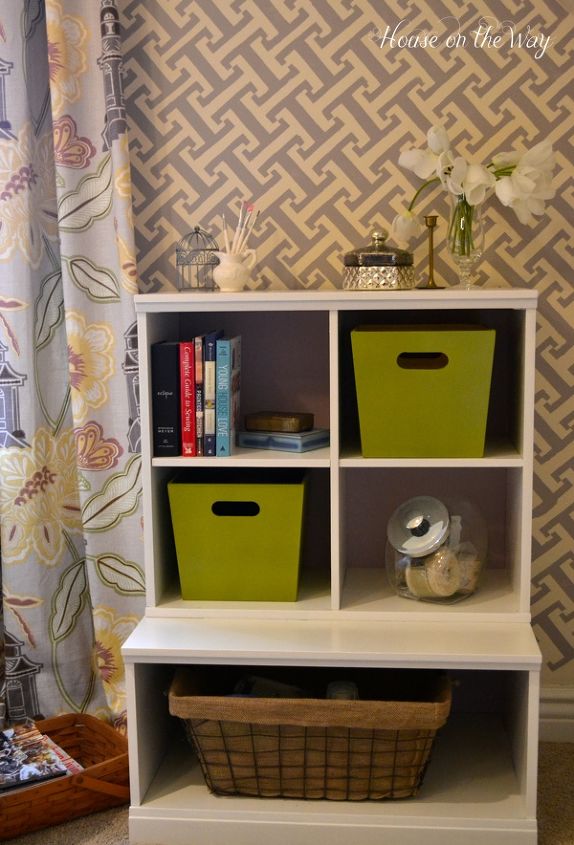 organize in style with a storage bin makeover, organizing, painting, storage ideas, The green goes great with the curtains and adds amazing interest