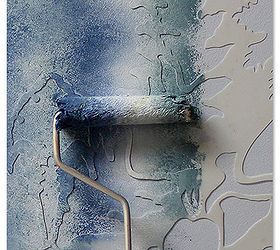 easy wall stencil how to use chalk paint to create a fabric effect, chalk paint, crafts, painted furniture, Roll gently over stencil surface Don t have to worry about bleed unders