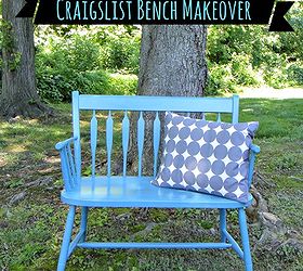 craigslist bench transformation with diy chalk paint, chalk paint, painted furniture, The finished bench in Behr s Harbor Pillow is DIYed from Dwell s Dotscape in Charcoal