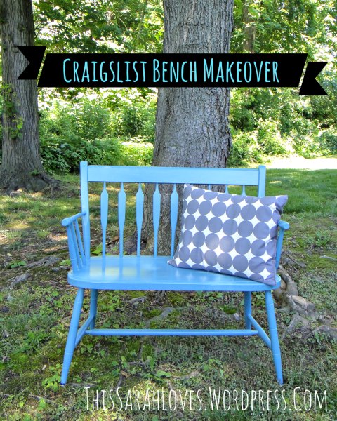 craigslist bench transformation with diy chalk paint, chalk paint, painted furniture, The finished bench in Behr s Harbor Pillow is DIYed from Dwell s Dotscape in Charcoal