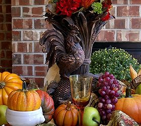 a harvest table, fireplaces mantels, outdoor living, porches, seasonal holiday decor, Rooster vase is a replica of one seen in Charles Faudree s book French Country Signature