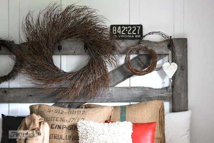 decorating from nothing to something a junker s full home tour, home decor, outdoor living, repurposing upcycling, This horse gate was found in a neighbour s trailer bound for the burn pile Attaching a few hooks it s now my headboard
