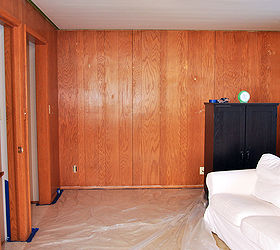 how to paint wood paneling no sanding required, paint colors, painting, wall decor, woodworking projects, My BEFORE wood paneling
