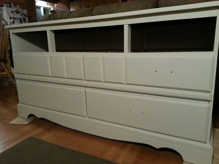 dresser turned entertainment center, painted furniture, repurposing upcycling
