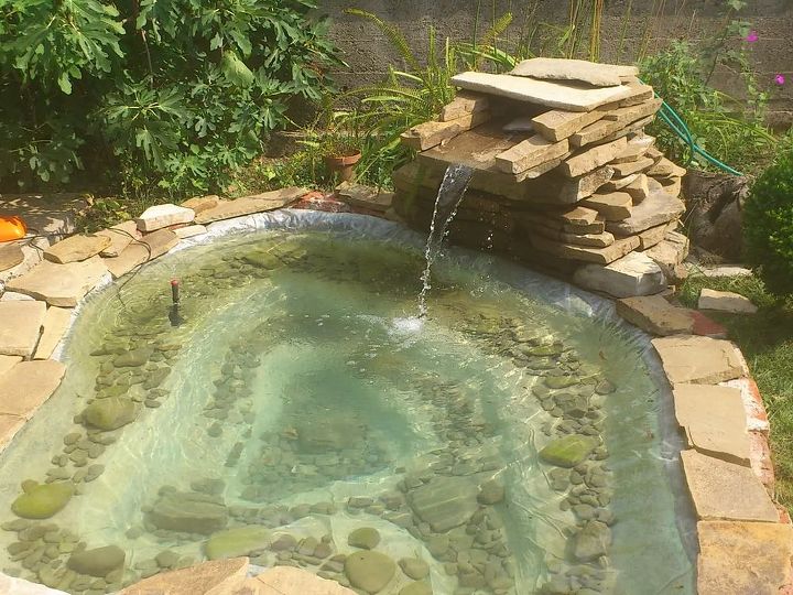 a garden fountain, gardening, ponds water features, And Voila Our fountain is done and running