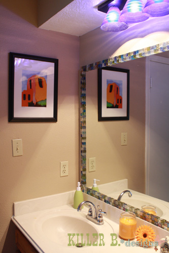 espejo con marco de mosaico, Azulejos de mosaico pegados en caliente