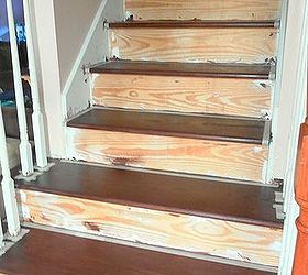a creative staircase makeover, diy, stairs, The first coat of stain goes on the steps