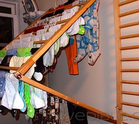 diy wall mounted clothes drying rack, I can get lots of cloth diapers and delicate items on each of the two racks I built