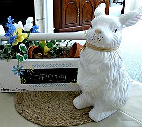 toolbox to spring centerpiece, repurposing upcycling, seasonal holiday d cor, Wouldn t be complete without our favorite white rabbit