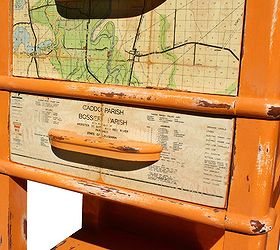 1 of 1 custom orange vintage nighstand featuring a vintage shreveport map, chalk paint, painted furniture, After the map dried I sanded everything smooth and applied a few poly coats with more sanding