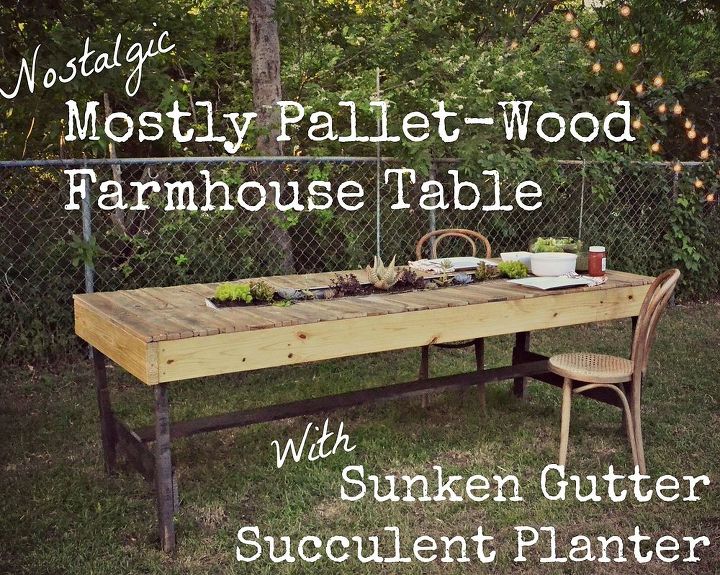 mesa de madera de palet con jardinera para suculentas