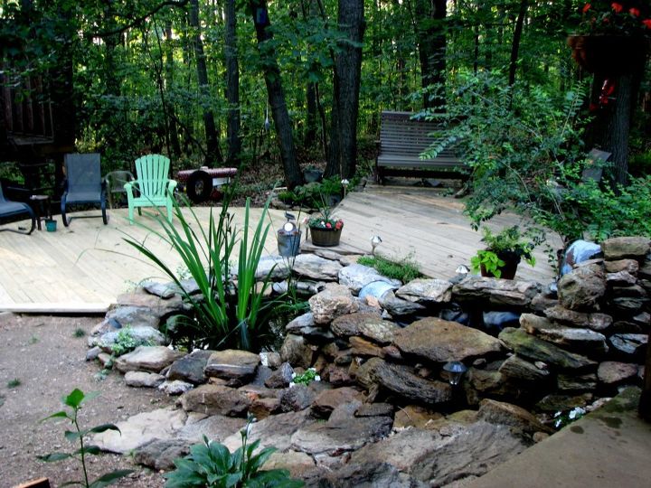 my waterfall ponds and deck, decks, outdoor living, ponds water features, Still in the process of adding on to the deck Eventually the ponds will be in the middle of the deck